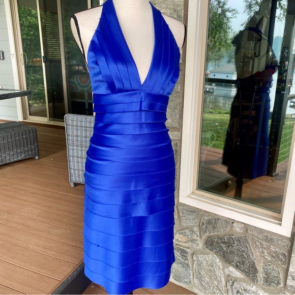 ELIZA J. Blue Satin Party Dress ! Perfect for Holiday Gatherings ! - Picture 1 of 9